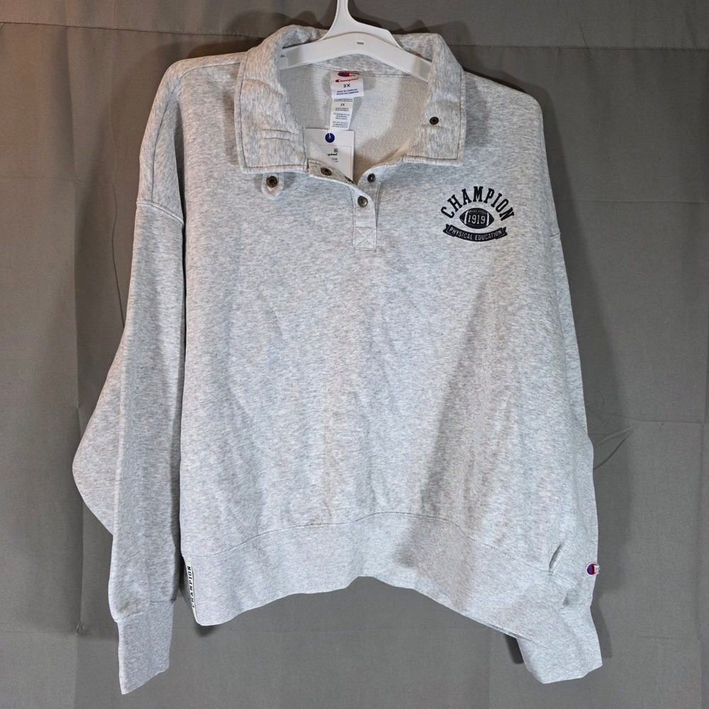 Champion Women 2X Ash Heather Rec Center 1/4 Snap Crop Pullover CPW253TL01038